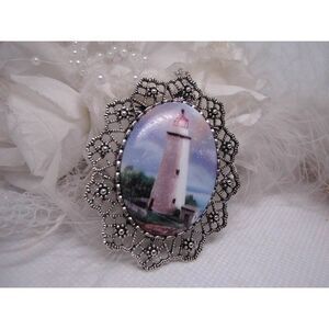 Lighthouse Sailboat Nautical Porcelain Silver or gold Pendant Brooch CHRISTMAS G